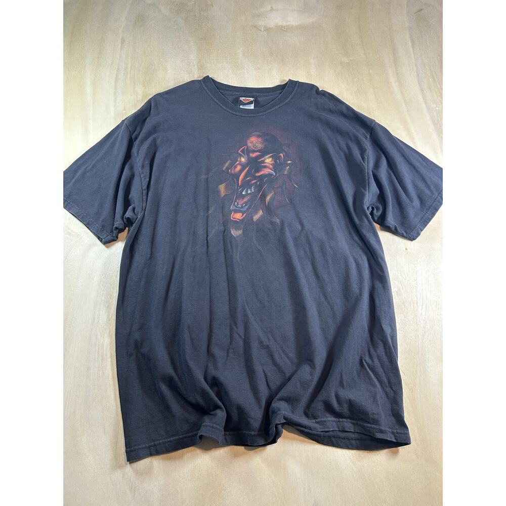 Y2K Harley Davidson Jester Demon Faded Black T-Shirt Sz 2XL USA